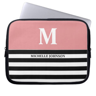 Peach Zwart Gestreepte Laptop Hoesje voor Vrouwen  Sleeve