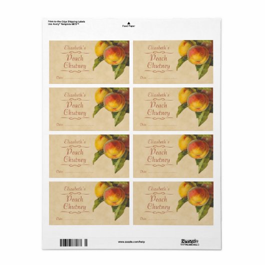 Peaches Canning étiquette (Feuille entière)