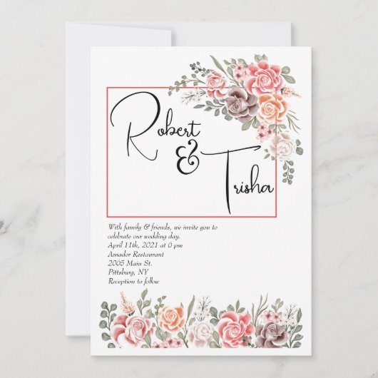 Peaches & Cream foto bruiloft uitnodiging paar (Voorkant)