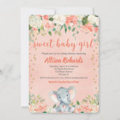 Peaches et crème éléphant invitations douche bébé (Devant)