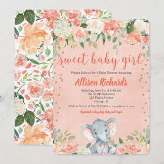 Peaches et crème éléphant invitations douche bébé