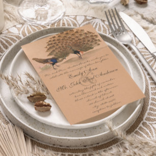 Peachy Coral Peacock Invitations de mariage