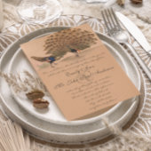 Peachy Coral Peacock Wedding Invitations Kaart
