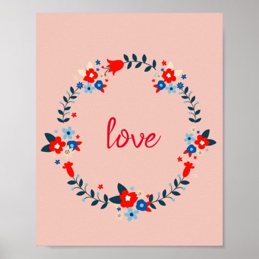 Peachy Floral Love Wreath Poster (Voorkant)