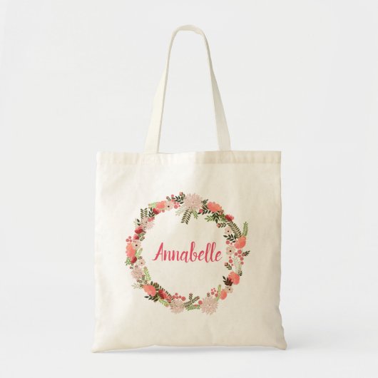 Peachy Flowered Summer Wedding Wreath Tote Bag (Voorkant)