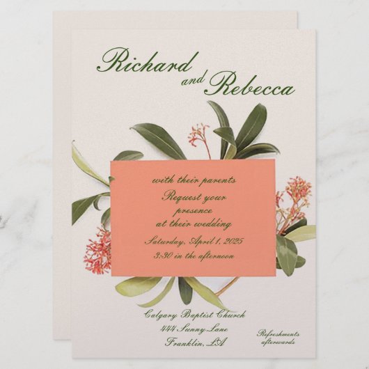 Peachy Honeysuckl Flat Faire-part de mariage (Devant / Derrière)