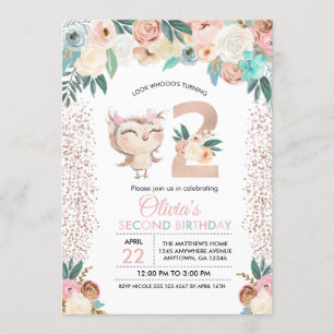 Peachy Owl Invitation du deuxième anniversaire