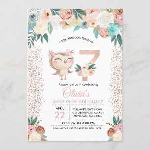 Peachy Owl Invitation du septième anniversaire