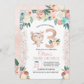 Peachy Owl Invitation du troisième anniversaire (Devant / Derrière)