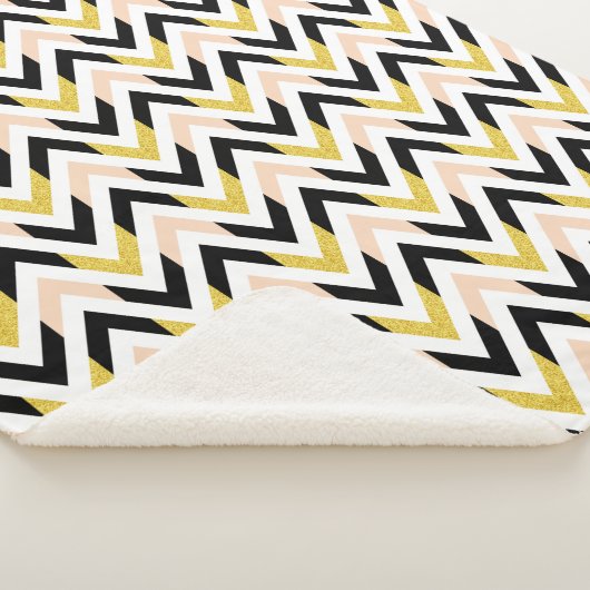Peachy Pink, Black, Gold en White Chevron Pattern Sherpa Deken (3/4)