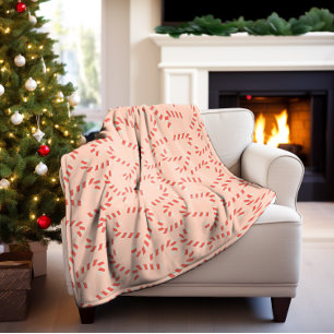 Peachy Pink Christmas Candy Canes Fleece Deken