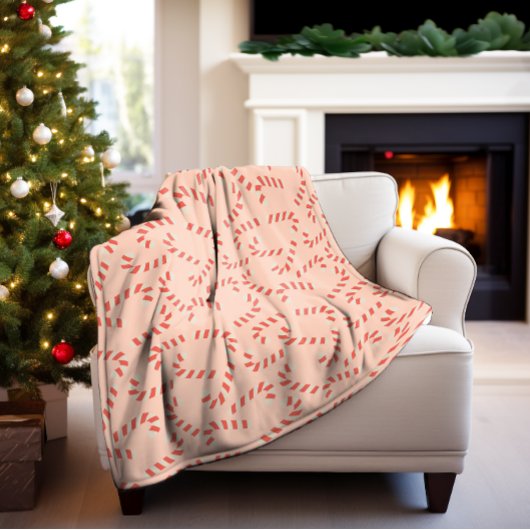 Peachy Pink Christmas Candy Canes Fleece Deken