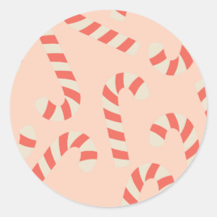 Peachy Pink Christmas Candy Canes Ronde Sticker