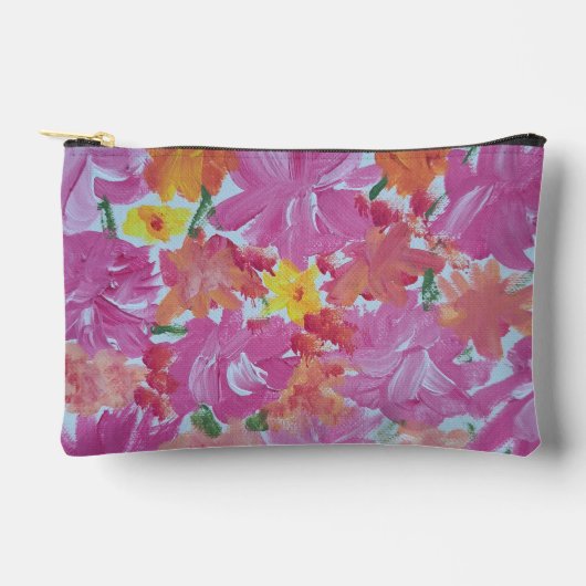 Peachy Pink Floral Accessoires Pouch Etui (Voorkant)