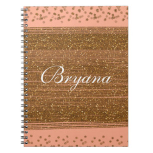 Peachy Pink & Gold Confetti Stip Notitieboek Journ