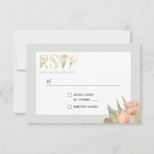Peachy Pink & Mint Spring Tulips RSVP Kaartje (Voorkant)