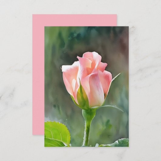 Peachy Rose Rose Boud Art Carte à note plat (Devant / Derrière)