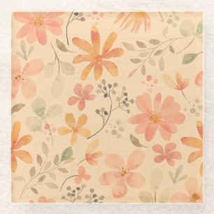 Peachy—roze gouden bloemmotief glazen onderzetter