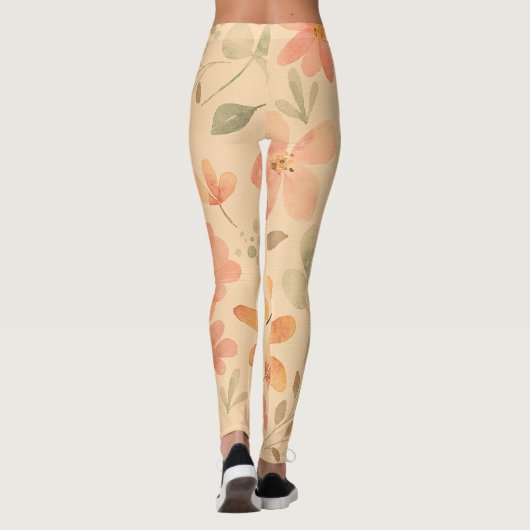 Peachy-roze gouden bloemmotief leggings (Achterkant)