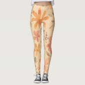 Peachy-roze gouden bloemmotief leggings (Voorkant)