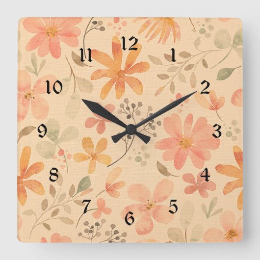 Peachy—roze gouden bloemmotief vierkante klok (Voorkant)