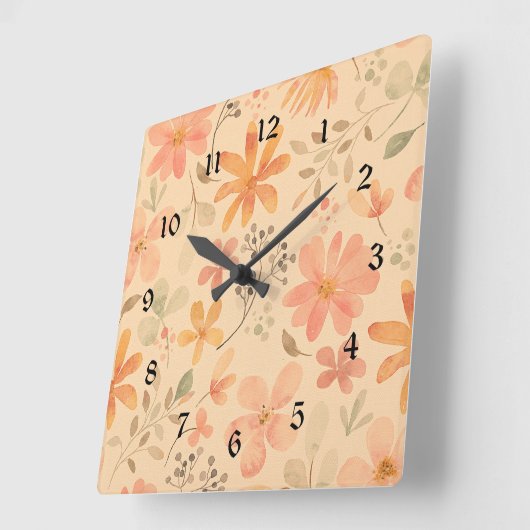 Peachy—roze gouden bloemmotief vierkante klok (Hoek)
