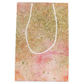 Peachy Roze Waterverf Gouden Faux Glitter Medium Cadeauzakje (Achterkant)