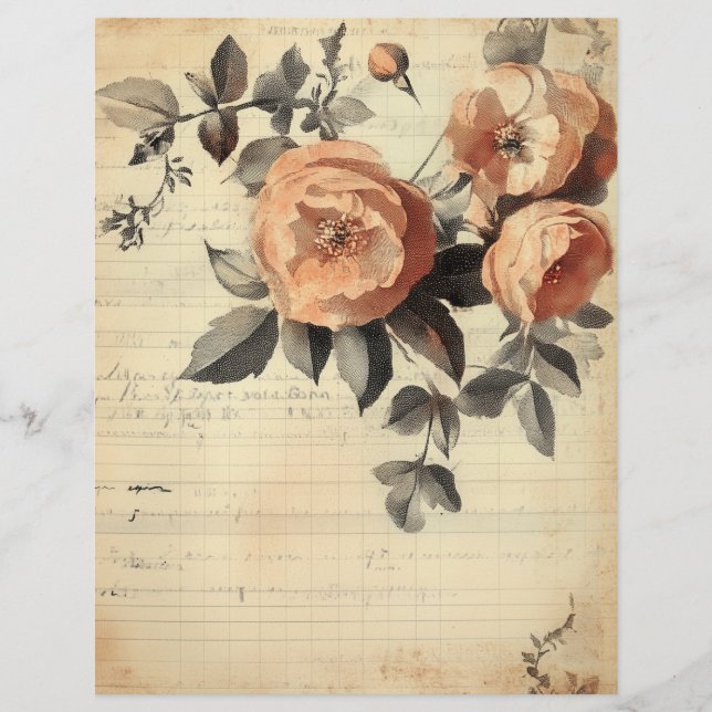 Peachy Rozen Junk Journal Papieren Blad (Voorkant)