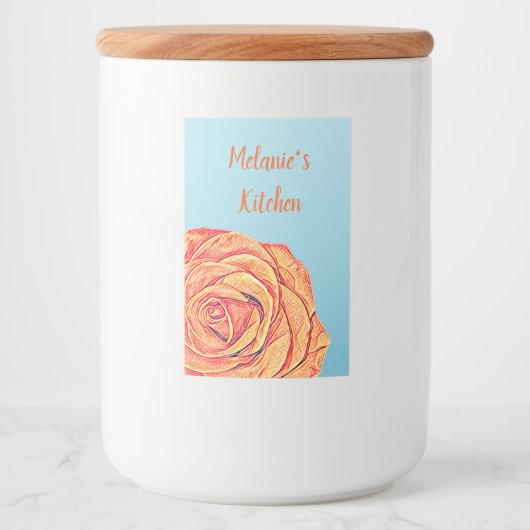 Peachy Tangerine Roos Voedselcontainer Etiket (Voorkant)