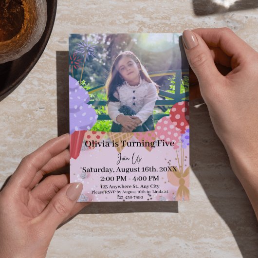 Peachy White Photo Invitations d'anniversaire - mi