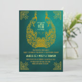 Peacock 1920s Art Deco Wedding Invitation Kaart (Staand voorkant)