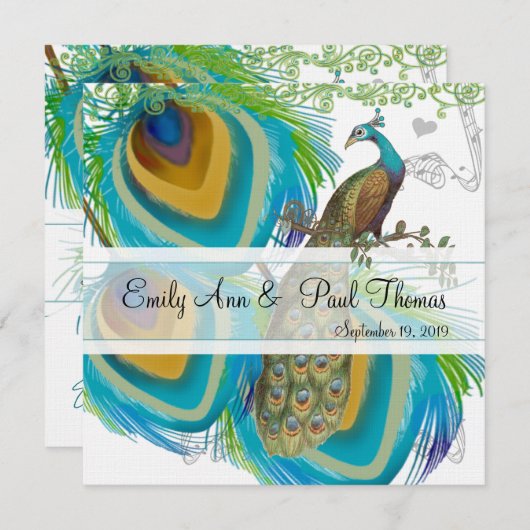 Peacock 3 Veer sparen de Datum Save The Date (Voorkant / Achterkant)