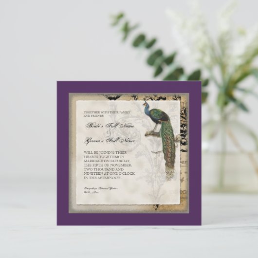 Peacock 6 - bruiloft uitnodiging (Staand voorkant)