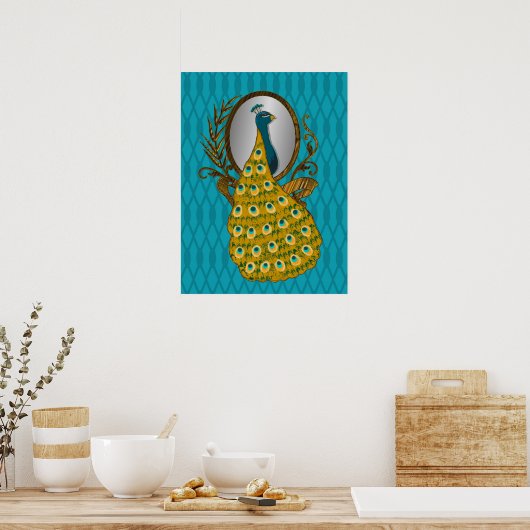 Peacock Admirant Sa Réflexion Poster Imprimer (Cuisine)