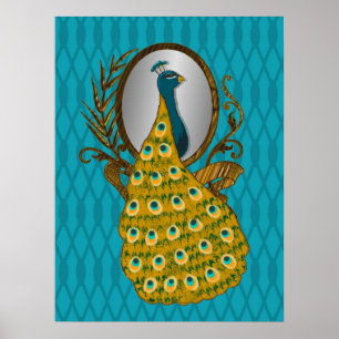 Peacock Admirant Sa Réflexion Poster Imprimer