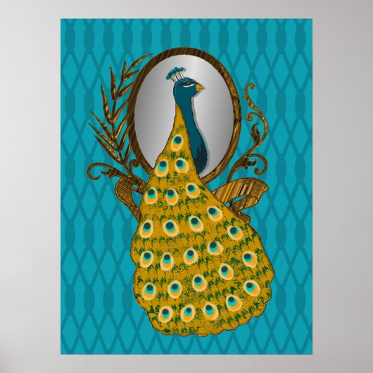 Peacock Admirant Sa Réflexion Poster Imprimer (Devant)