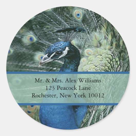 Peacock-adres of de datumlabels opslaan ronde sticker (Voorkant)