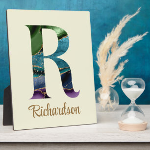 Peacock Agate Letter R Persoonlijke tablet Fotoplaat