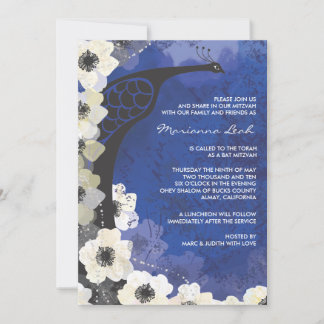 Peacock & Anemone Flowers Bat Mitzvah Uitnodiging