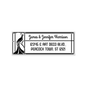 Peacock Art Deco Border   Naam en retouradres Rubberstempel