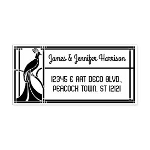 Peacock Art Deco Border   Naam en retouradres Zelfinktende Stempel
