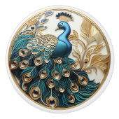 Peacock Art Deco Elegant Goud Turquoise Keramische Knop (Voorkant)