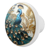 Peacock Art Deco Elegant Goud Turquoise Keramische Knop (Rechts)