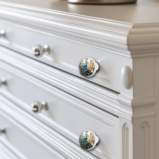 Peacock Art Deco Elegant Goud Turquoise Keramische Knop