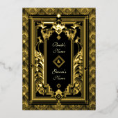 Peacock Art Déco Faire-part de mariage Real Gold F (Recto)