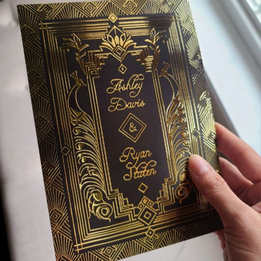 Peacock Art Déco Faire-part de mariage Real Gold F