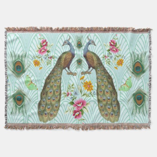 Peacock Art Deco Throw Blanket Deken (Voorkant)