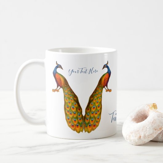 Peacock Art gepersonaliseerd Koffiemok (Met donut)