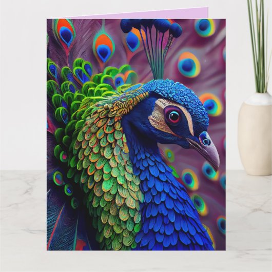 PEACOCK ART GRANDE CARTE DE SALUT D'ANNIVERSAIRE (Devant)