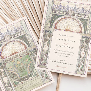 Peacock Art Nouveau bruiloft Kaart